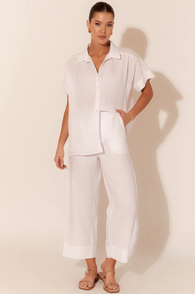 Delaney Cropped Linen Pant - White