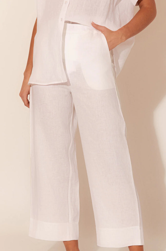 Delaney Cropped Linen Pant - White