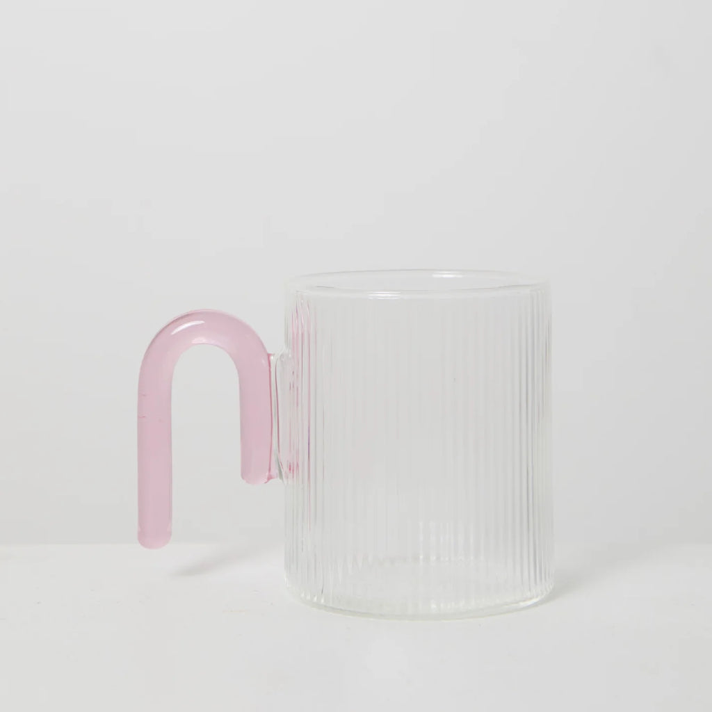 Archer Ribbed Glass Cup - Clear & Taffy Pink