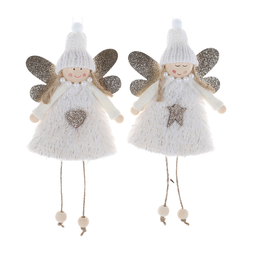 Angel with Beanie Hanging Decoration - White