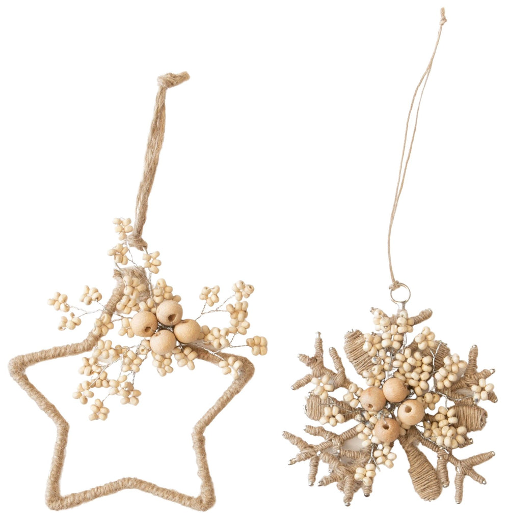 Beaded Snowflake & Star Hanging Decoration Natural