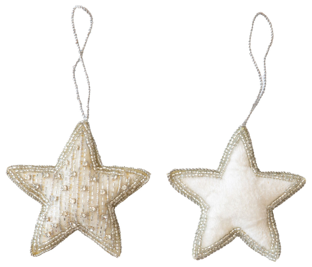 Pretty Beaded Star Hanging Decoration White