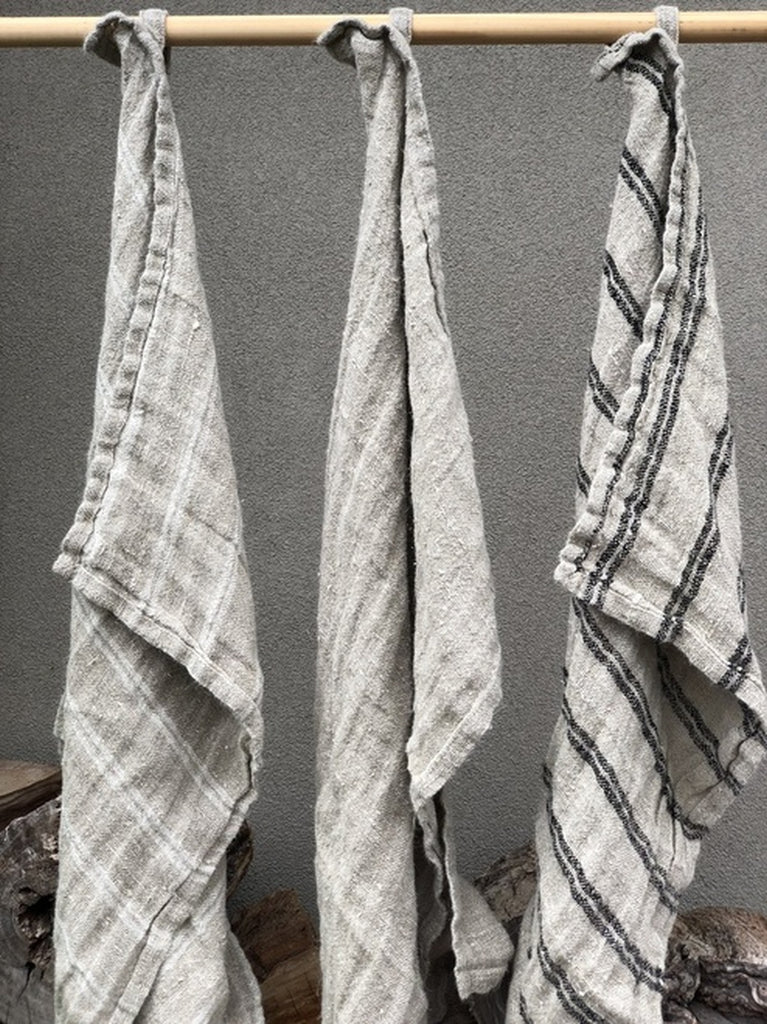 Handloomed Linen Tea Towel (Black Stripe)