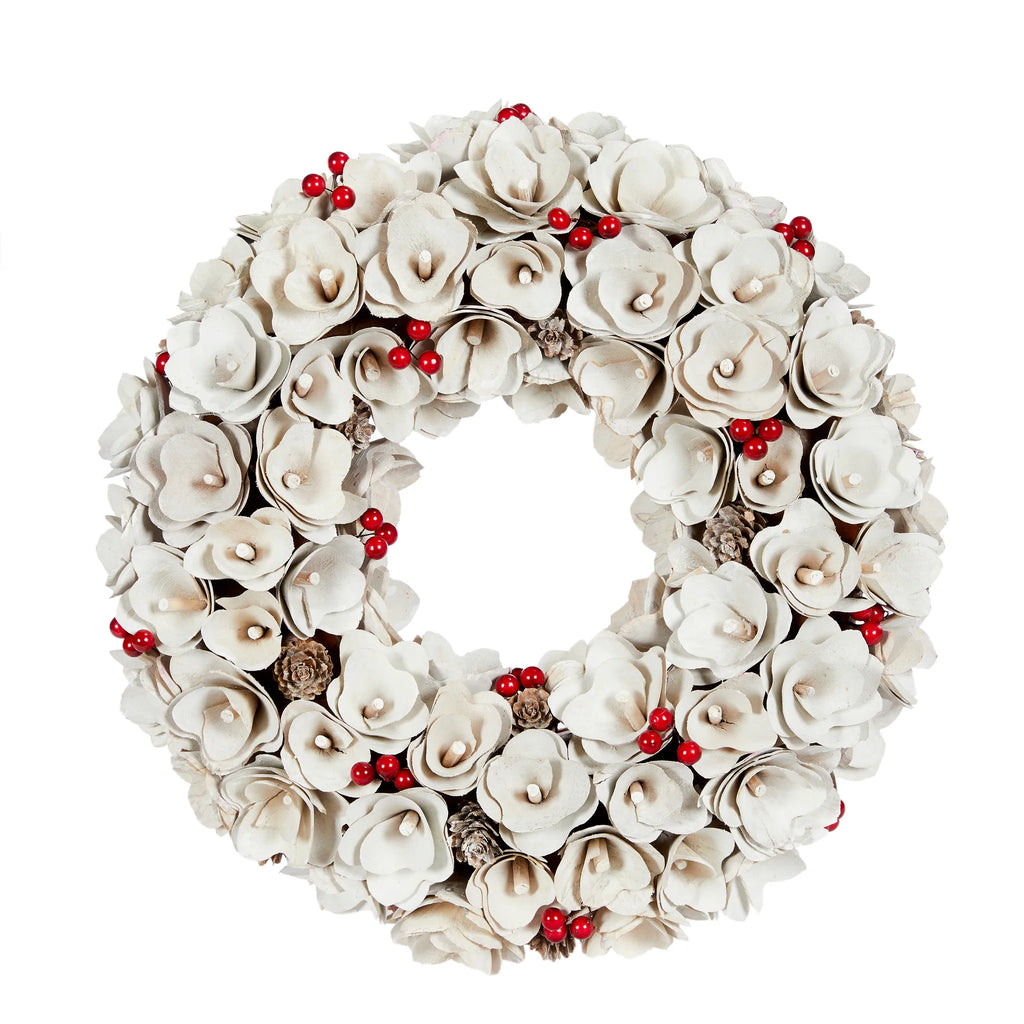 40Cm Cream Floral Wood Wreath