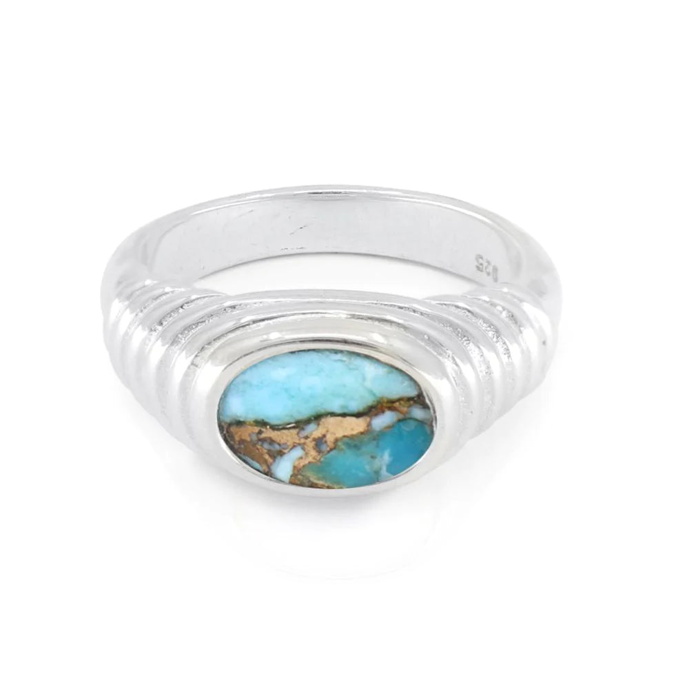 Iris Copper Turquoise Silver Ring