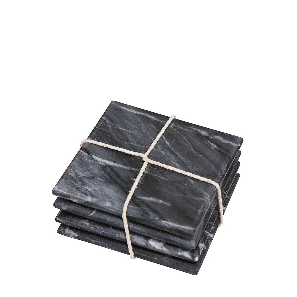 Marble Square Set of 4 Coasters Black