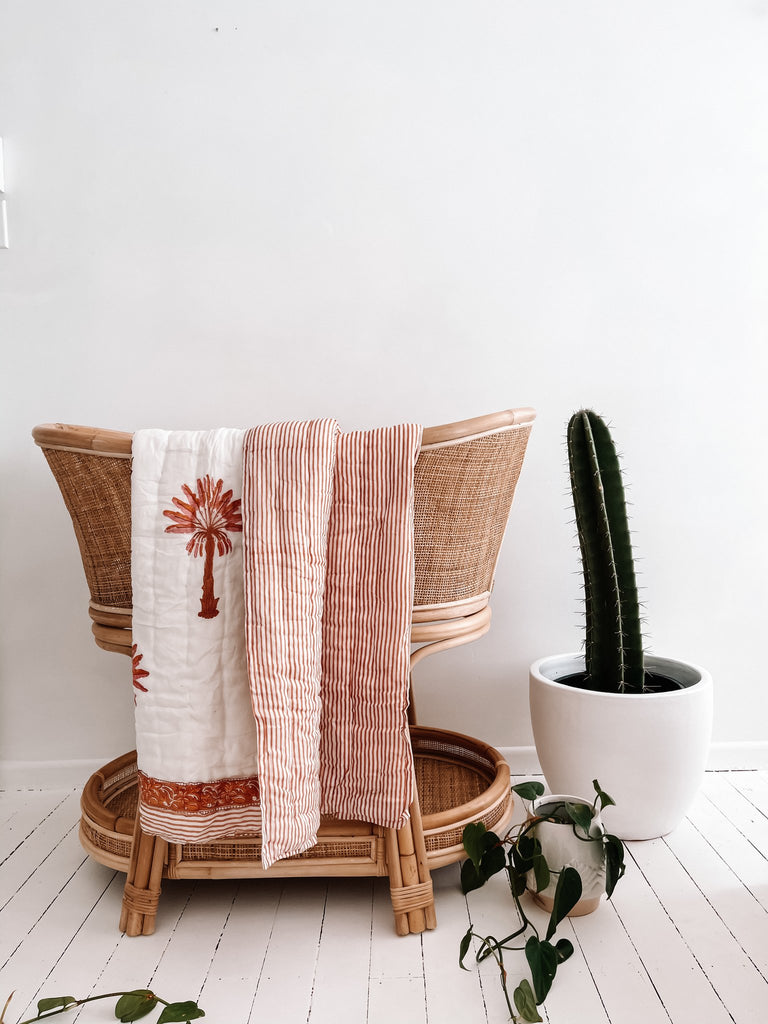 Cot Quilt ~ Cotton Filled ~ Pink and Burnt Orange Palm Springs
