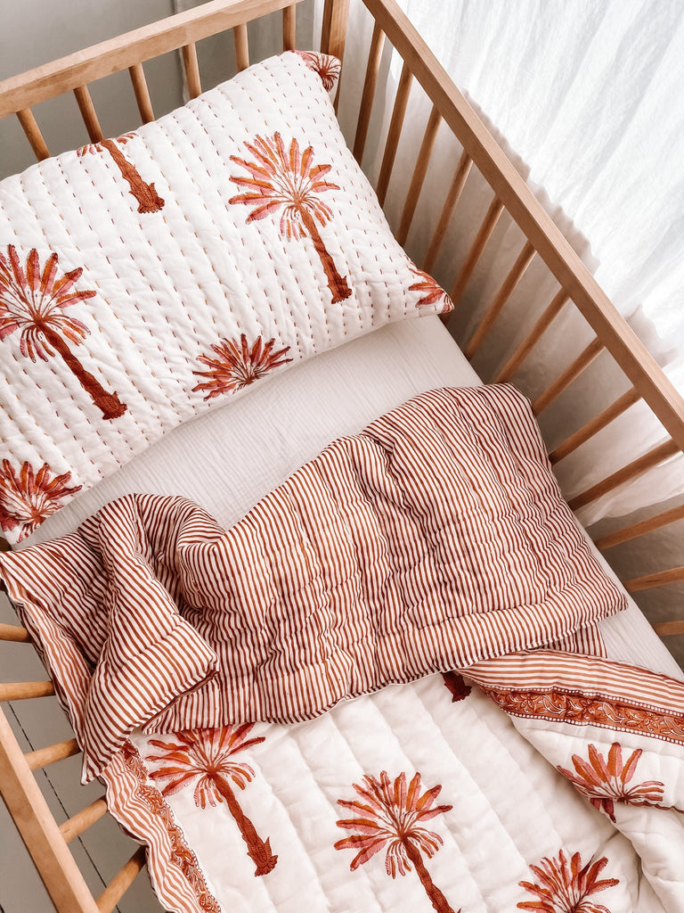 Cot Quilt ~ Cotton Filled ~ Pink and Burnt Orange Palm Springs