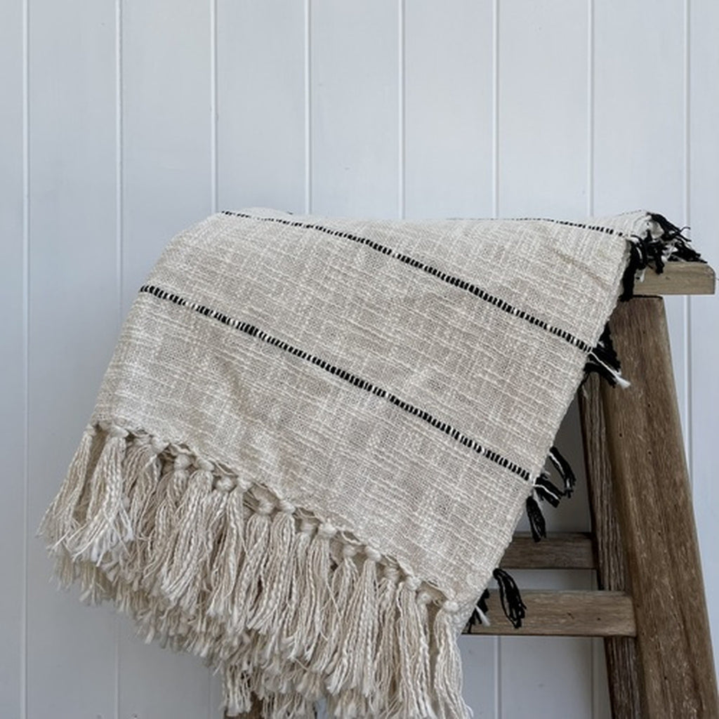 Aryan Handwoven Cotton Throw - Black Stripe